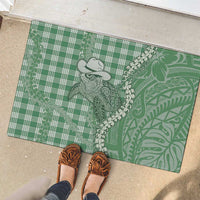 Green Hawaii Palaka Cowboy Turtle Rubber Doormat Hawaiian Paniolo Puakenikeni Maile Lei - Polynesian Pride