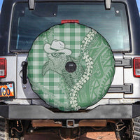 Green Hawaii Palaka Cowboy Turtle Spare Tire Cover Hawaiian Paniolo Puakenikeni Maile Lei - Polynesian Pride