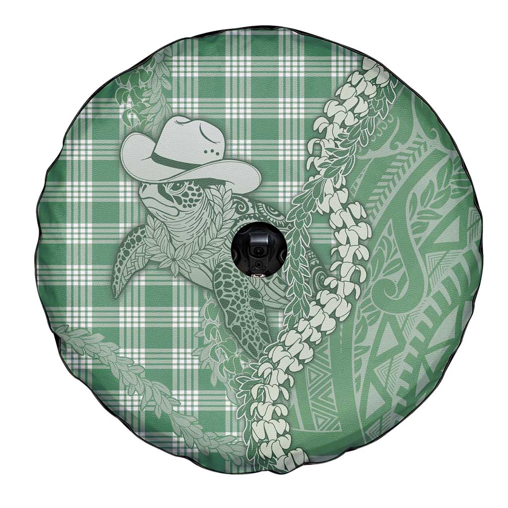 Green Hawaii Palaka Cowboy Turtle Spare Tire Cover Hawaiian Paniolo Puakenikeni Maile Lei - Polynesian Pride