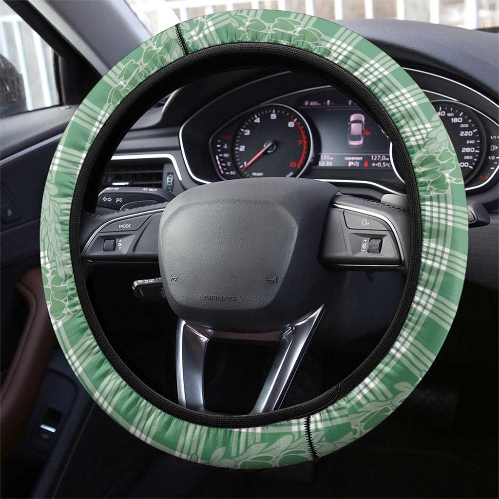 Green Hawaii Palaka Cowboy Turtle Steering Wheel Cover Hawaiian Paniolo Puakenikeni Maile Lei - Polynesian Pride