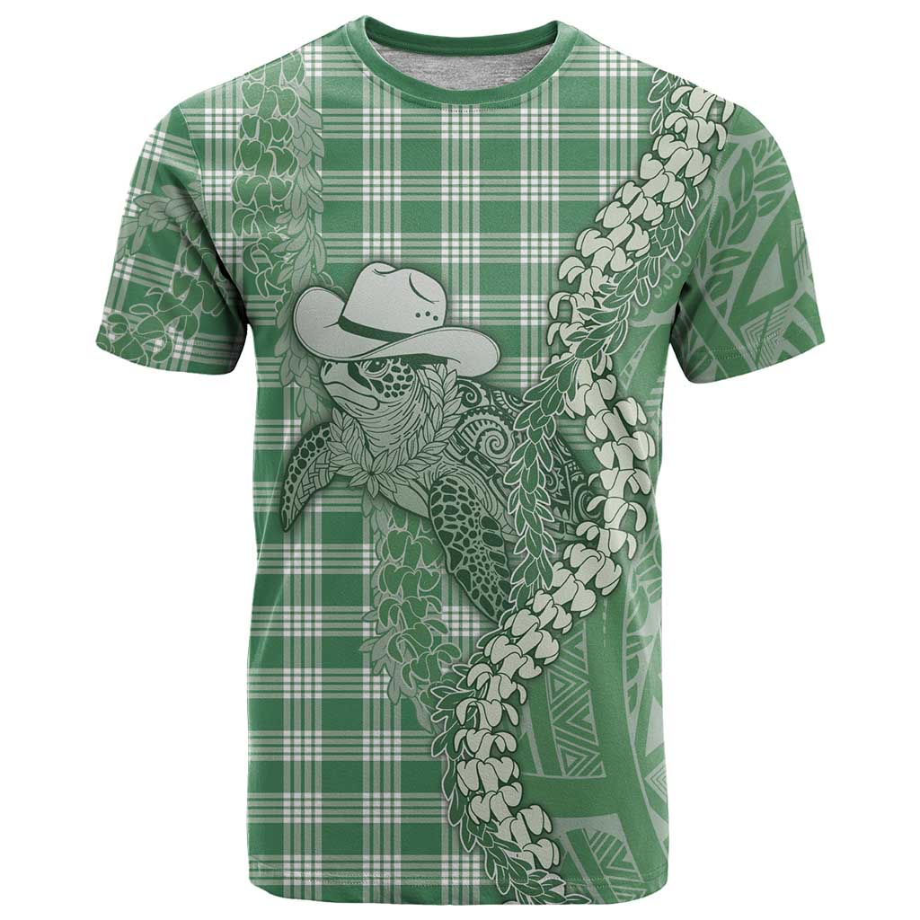 Green Hawaii Palaka Cowboy Turtle T Shirt Hawaiian Paniolo Puakenikeni Maile Lei - Polynesian Pride