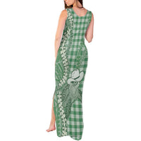 Green Hawaii Palaka Cowboy Turtle Tank Maxi Dress Hawaiian Paniolo Puakenikeni Maile Lei - Polynesian Pride