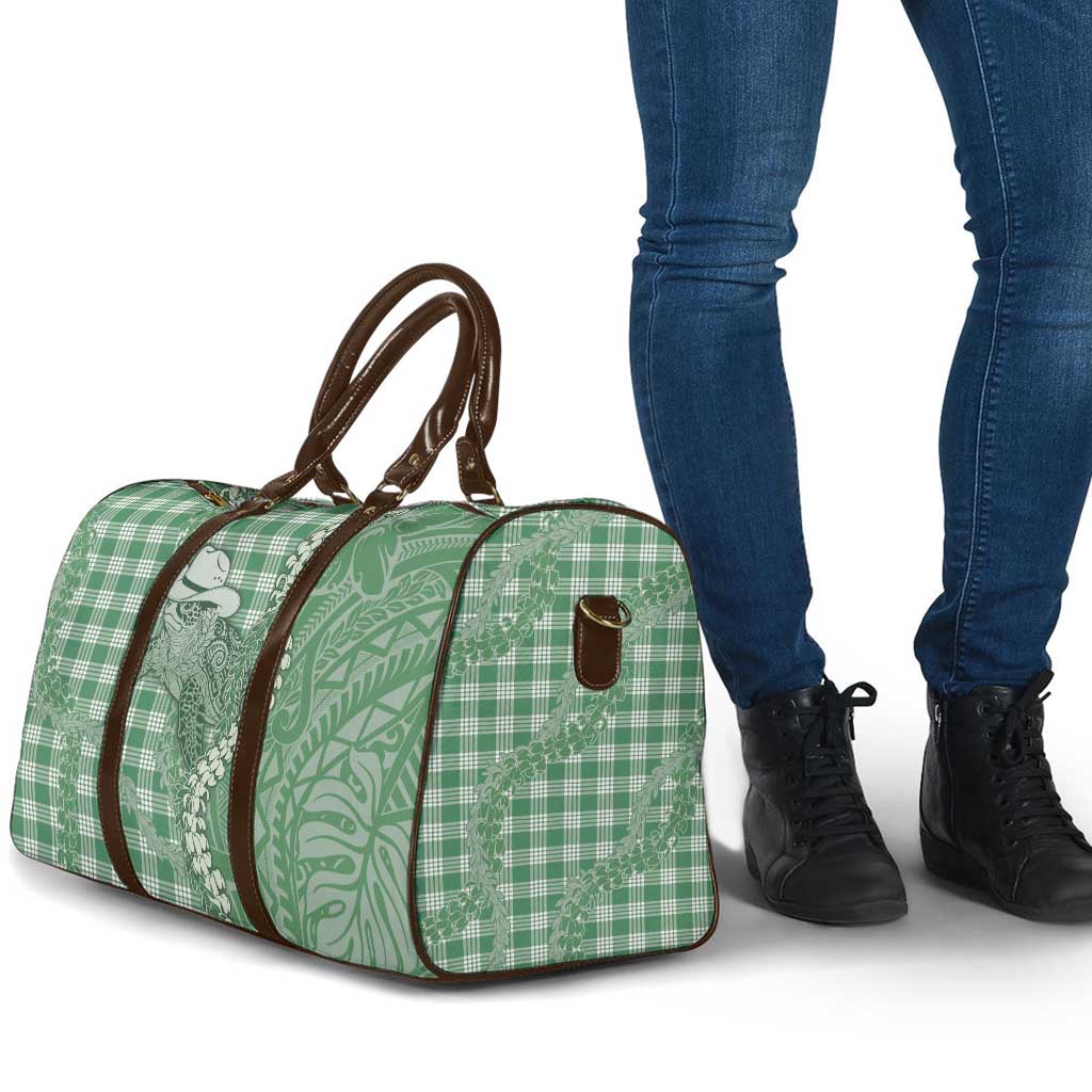 Green Hawaii Palaka Cowboy Turtle Travel Bag Hawaiian Paniolo Puakenikeni Maile Lei - Polynesian Pride