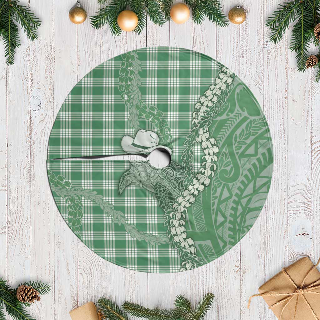Green Hawaii Palaka Cowboy Turtle Tree Skirt Hawaiian Paniolo Puakenikeni Maile Lei - Polynesian Pride