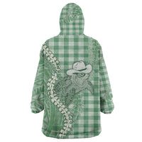 Green Hawaii Palaka Cowboy Turtle Wearable Blanket Hoodie Hawaiian Paniolo Puakenikeni Maile Lei DT05 - Polynesian Pride