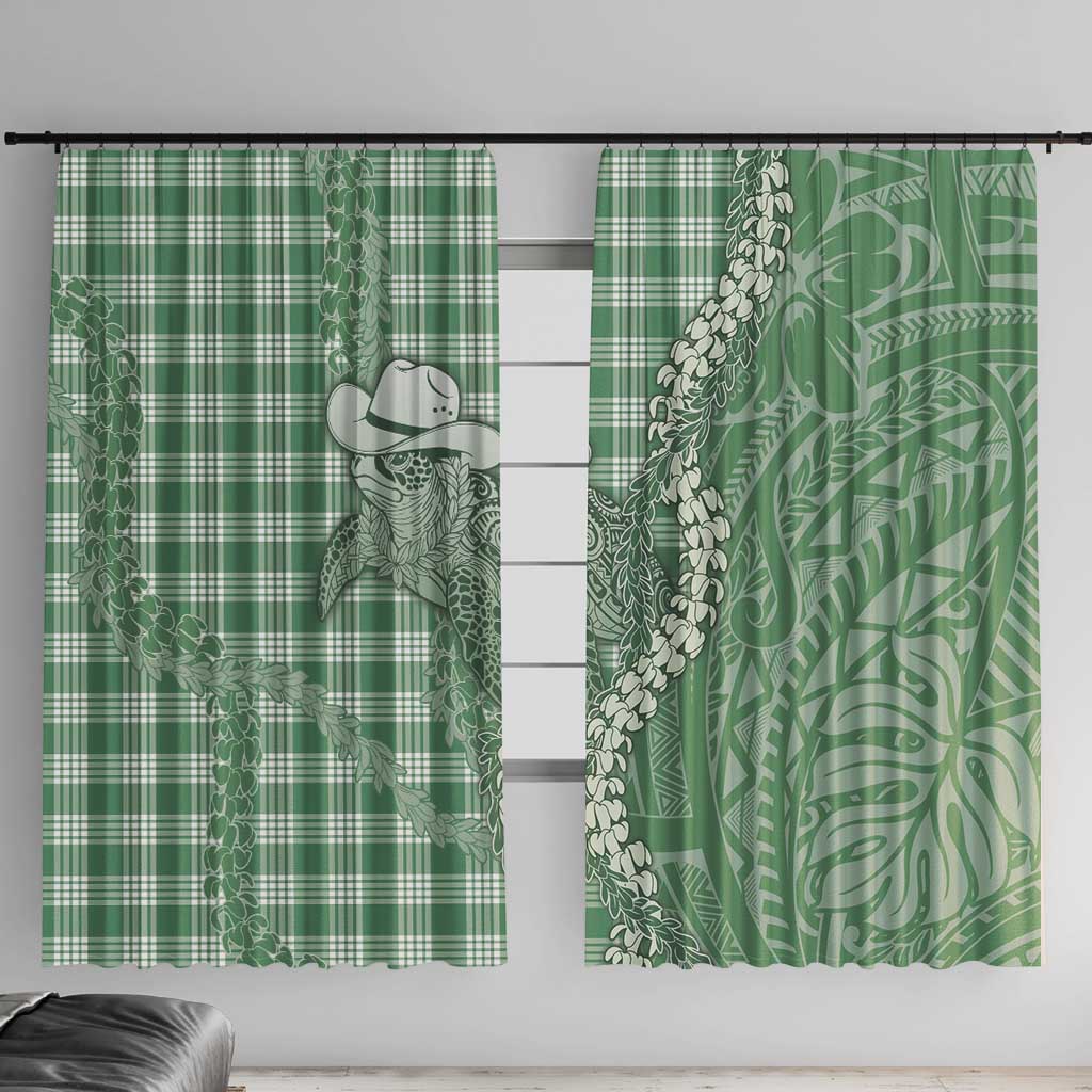 Green Hawaii Palaka Cowboy Turtle Window Curtain Hawaiian Paniolo Puakenikeni Maile Lei - Polynesian Pride