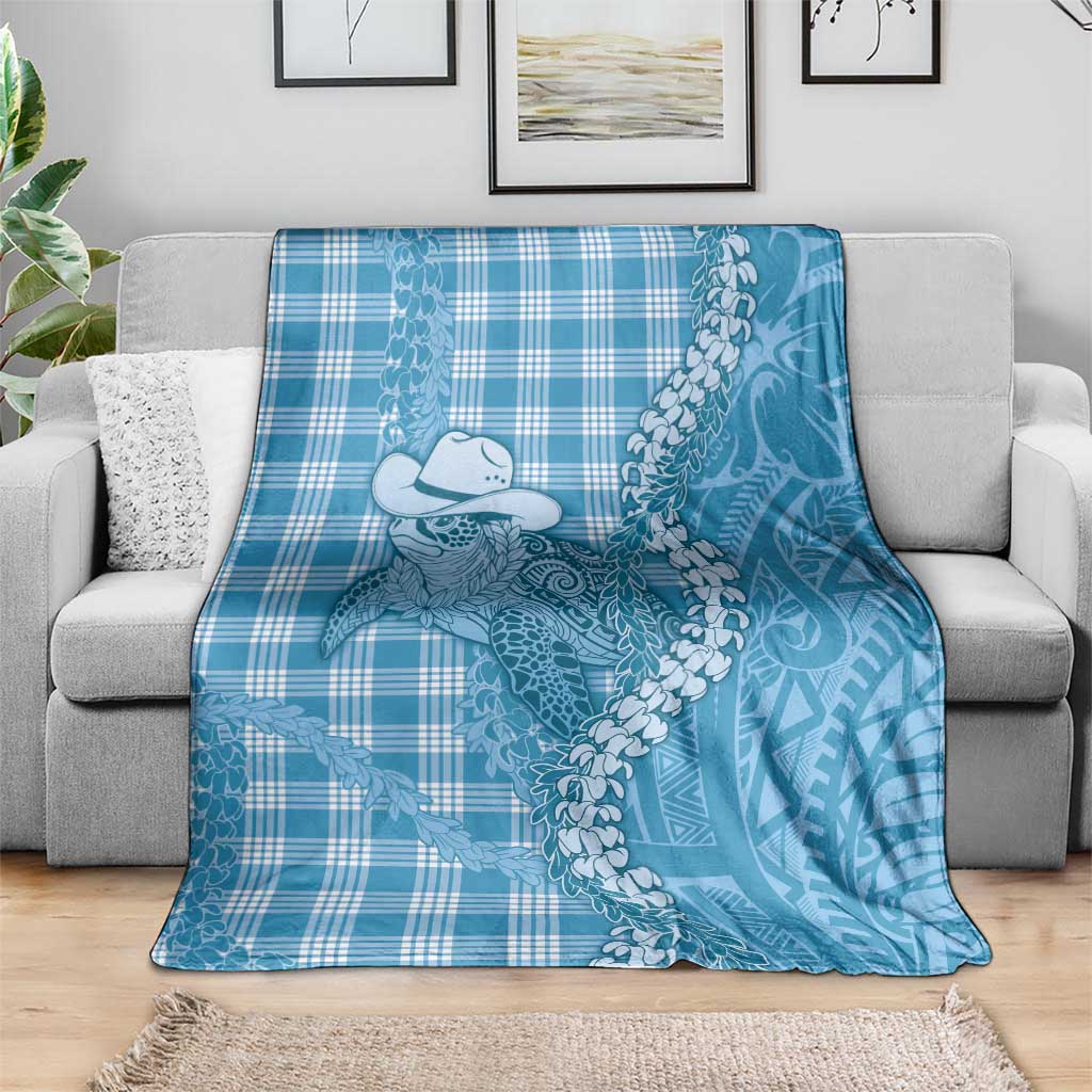 Blue Hawaii Palaka Cowboy Turtle Blanket Hawaiian Paniolo Puakenikeni Maile Lei - Polynesian Pride