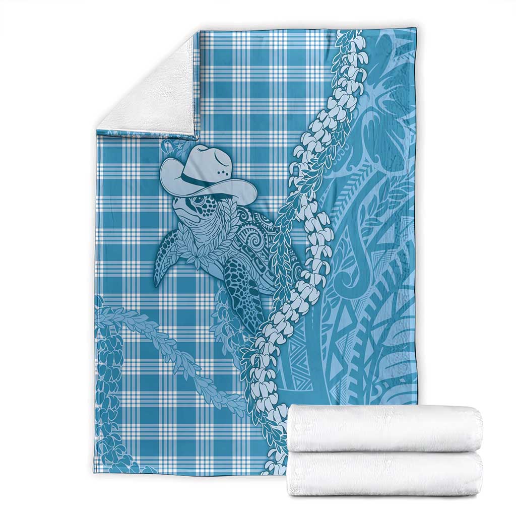 Blue Hawaii Palaka Cowboy Turtle Blanket Hawaiian Paniolo Puakenikeni Maile Lei - Polynesian Pride
