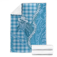 Blue Hawaii Palaka Cowboy Turtle Blanket Hawaiian Paniolo Puakenikeni Maile Lei - Polynesian Pride