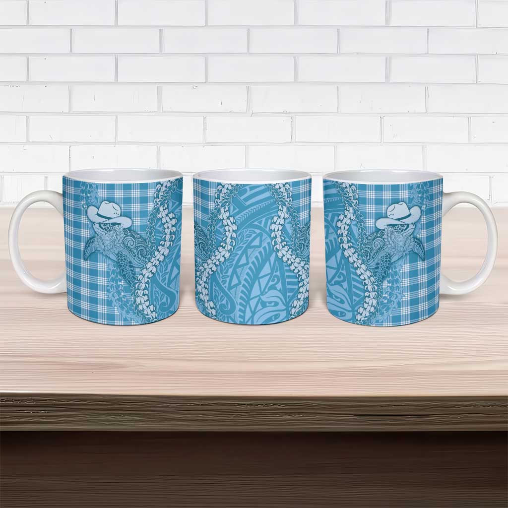 Blue Hawaii Palaka Cowboy Turtle Ceramic Mug Hawaiian Paniolo Puakenikeni Maile Lei - Polynesian Pride