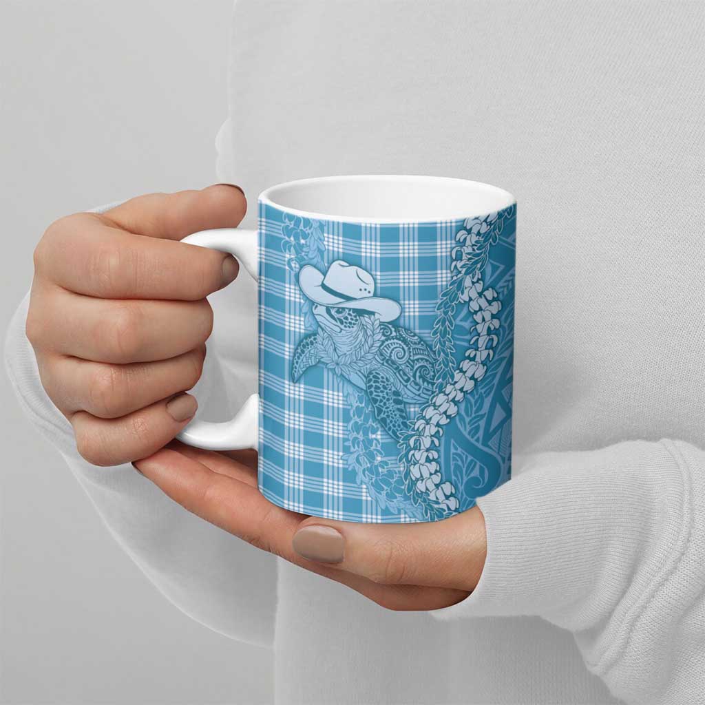 Blue Hawaii Palaka Cowboy Turtle Ceramic Mug Hawaiian Paniolo Puakenikeni Maile Lei - Polynesian Pride