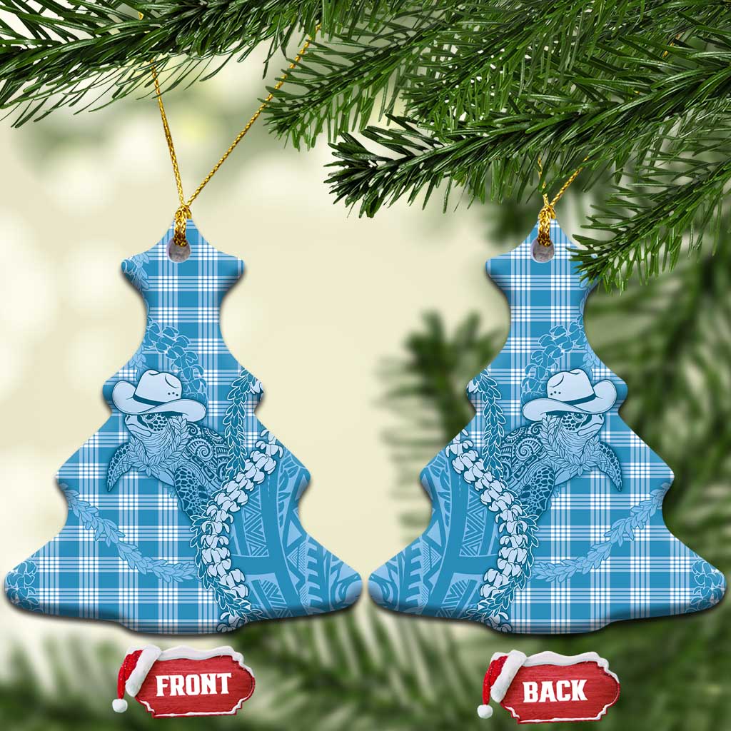Blue Hawaii Palaka Cowboy Turtle Ceramic Ornament Hawaiian Paniolo Puakenikeni Maile Lei - Polynesian Pride