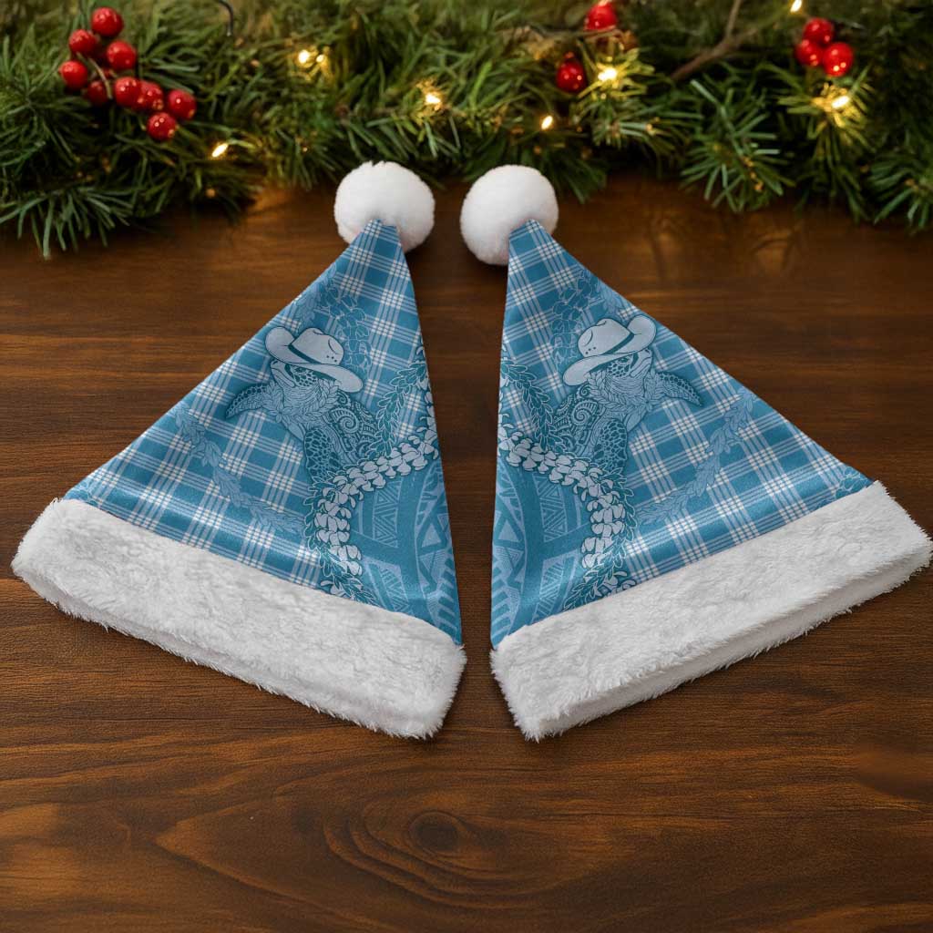 Blue Hawaii Palaka Cowboy Turtle Christmas Santa Hat Hawaiian Paniolo Puakenikeni Maile Lei - Polynesian Pride