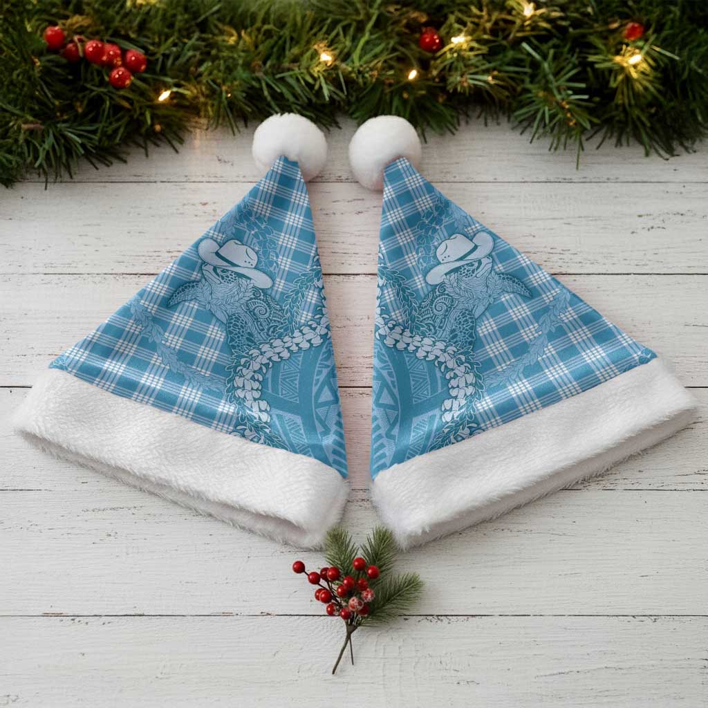 Blue Hawaii Palaka Cowboy Turtle Christmas Santa Hat Hawaiian Paniolo Puakenikeni Maile Lei - Polynesian Pride