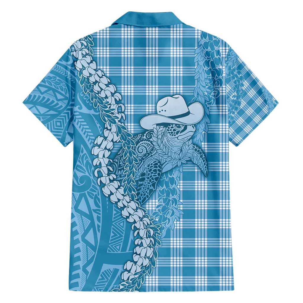 Blue Hawaii Palaka Cowboy Turtle Family Matching Short Sleeve Bodycon Dress and Hawaiian Shirt Hawaiian Paniolo Puakenikeni Maile Lei - Polynesian Pride