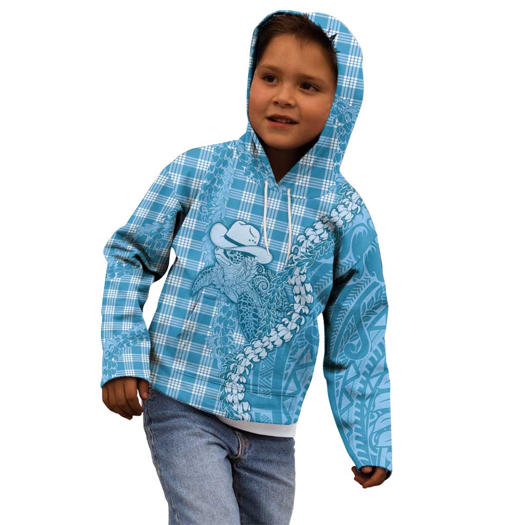 Blue Hawaii Palaka Cowboy Turtle Kid Hoodie Hawaiian Paniolo Puakenikeni Maile Lei - Polynesian Pride