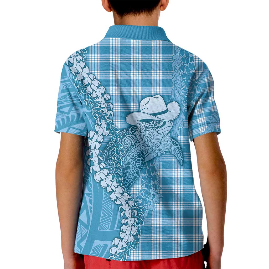 Blue Hawaii Palaka Cowboy Turtle Kid Polo Shirt Hawaiian Paniolo Puakenikeni Maile Lei - Polynesian Pride