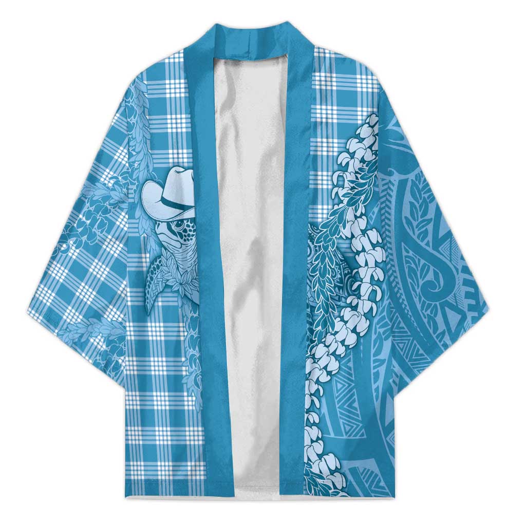 Blue Hawaii Palaka Cowboy Turtle Kimono Hawaiian Paniolo Puakenikeni Maile Lei DT05 Unisex Blue - Polynesian Pride