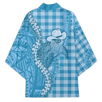 Blue Hawaii Palaka Cowboy Turtle Kimono Hawaiian Paniolo Puakenikeni Maile Lei DT05 - Polynesian Pride