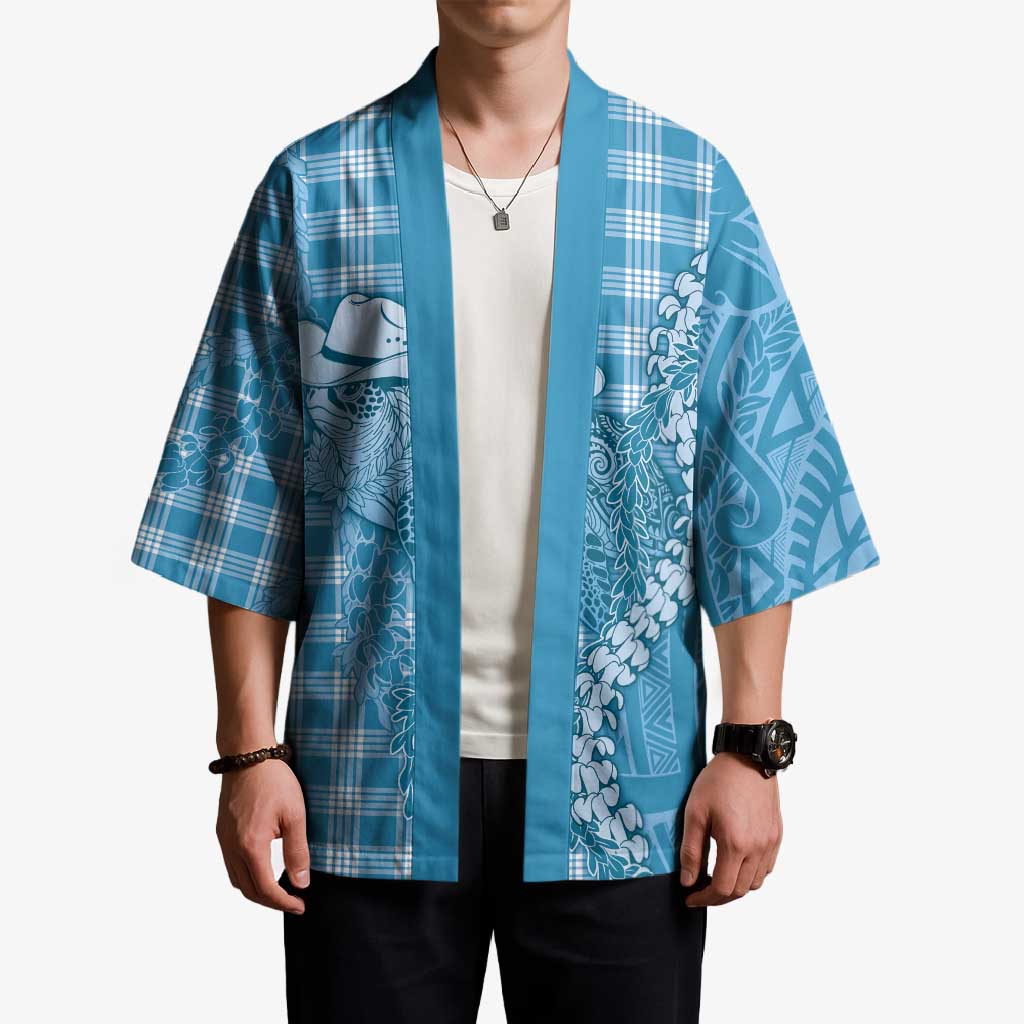 Blue Hawaii Palaka Cowboy Turtle Kimono Hawaiian Paniolo Puakenikeni Maile Lei DT05 - Polynesian Pride