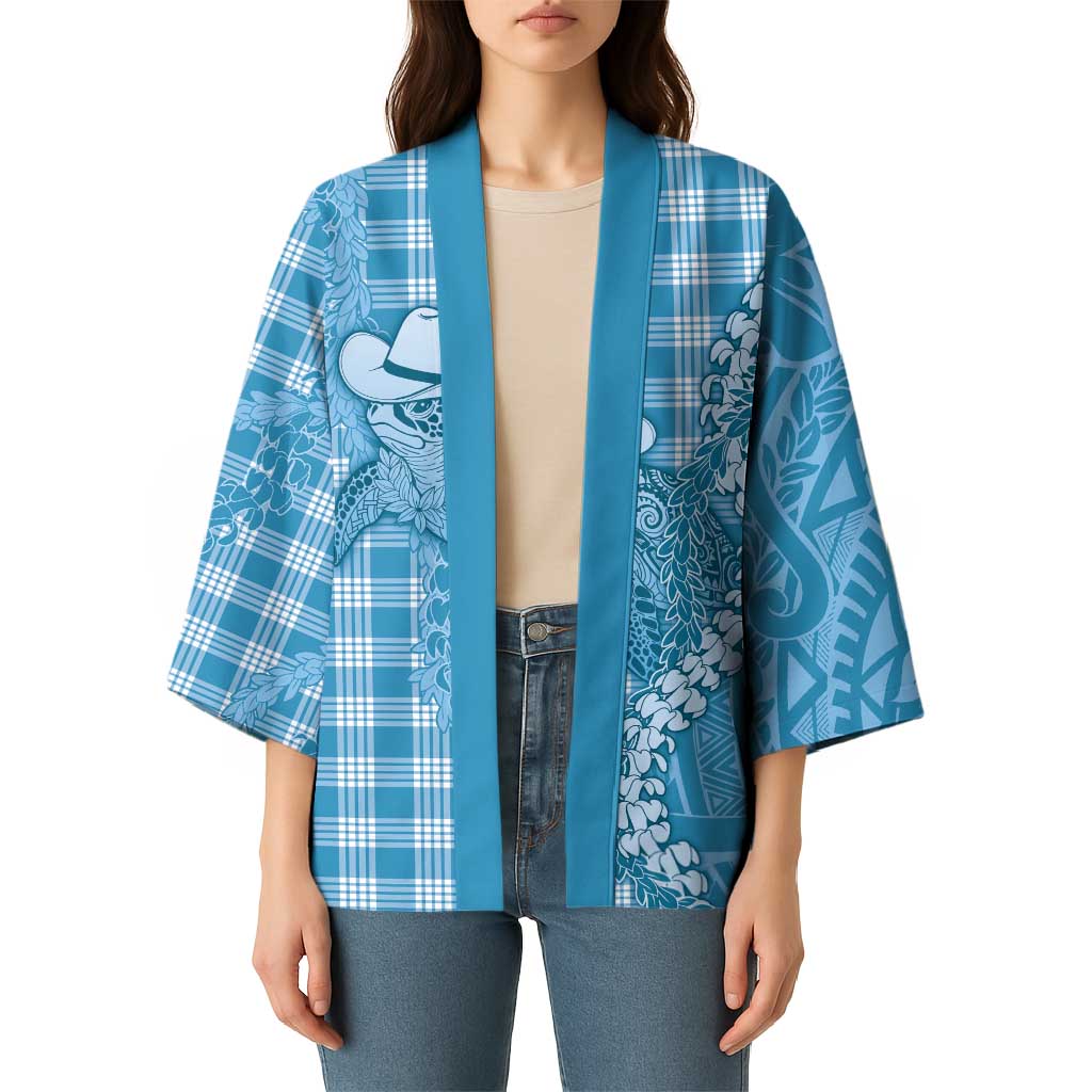 Blue Hawaii Palaka Cowboy Turtle Kimono Hawaiian Paniolo Puakenikeni Maile Lei DT05 - Polynesian Pride