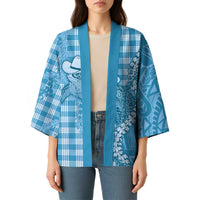 Blue Hawaii Palaka Cowboy Turtle Kimono Hawaiian Paniolo Puakenikeni Maile Lei DT05 - Polynesian Pride