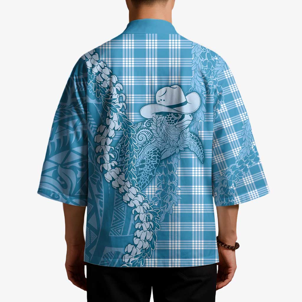 Blue Hawaii Palaka Cowboy Turtle Kimono Hawaiian Paniolo Puakenikeni Maile Lei DT05 - Polynesian Pride