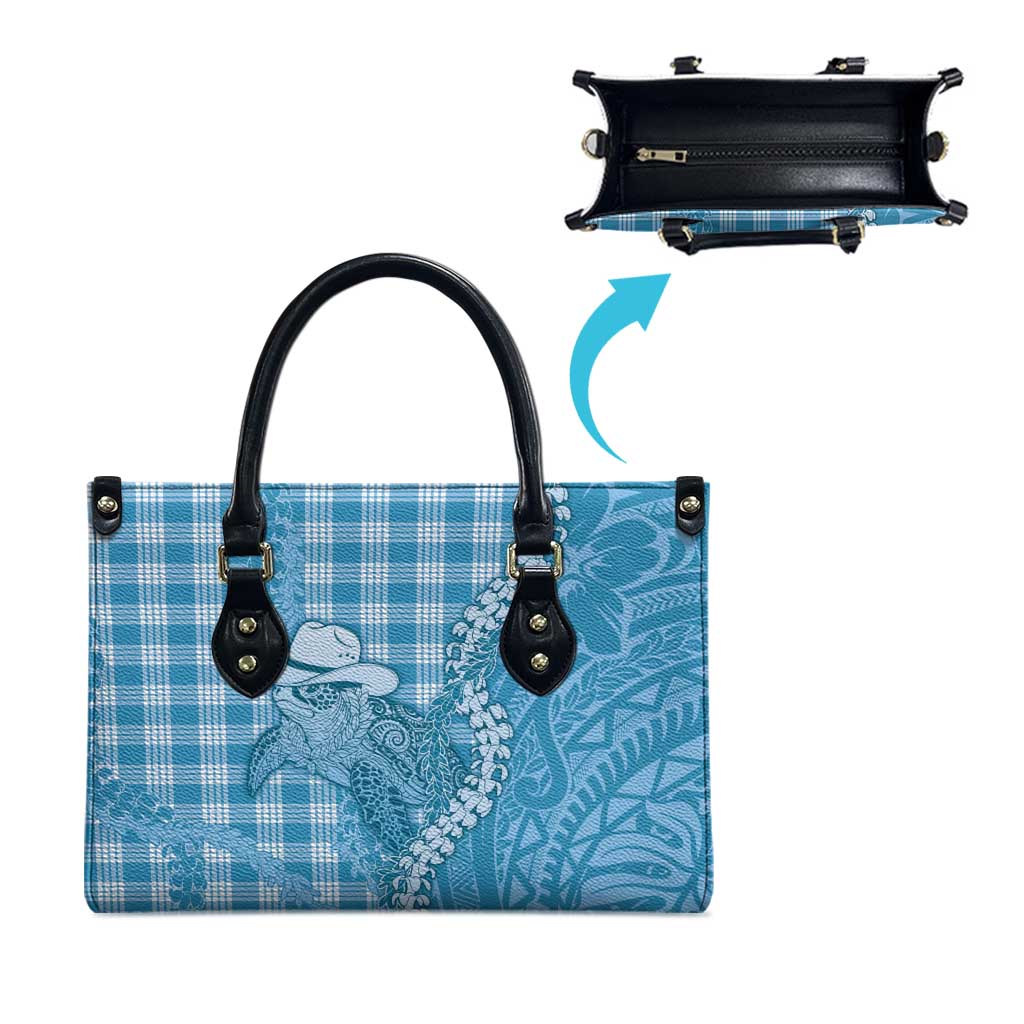 Blue Hawaii Palaka Cowboy Turtle Leather Bag Hawaiian Paniolo Puakenikeni Maile Lei - Polynesian Pride