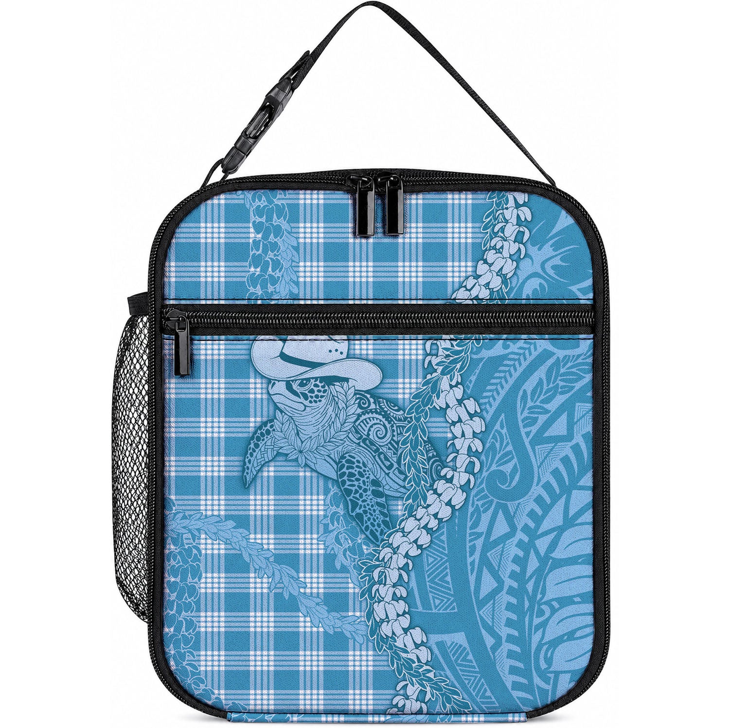 Blue Hawaii Palaka Cowboy Turtle Lunch Bag Hawaiian Paniolo Puakenikeni Maile Lei