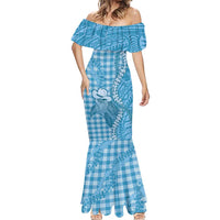 Blue Hawaii Palaka Cowboy Turtle Mermaid Dress Hawaiian Paniolo Puakenikeni Maile Lei - Polynesian Pride