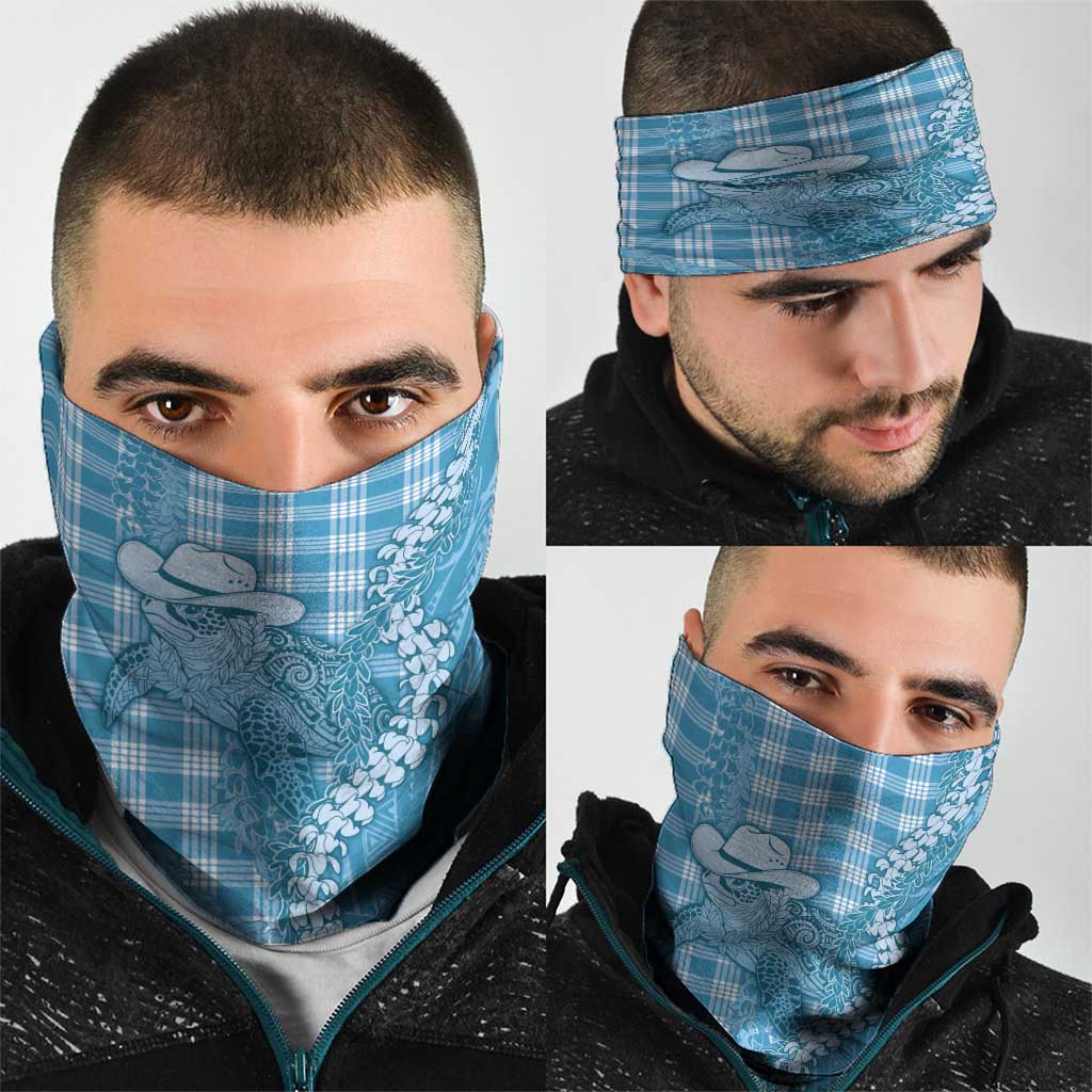 Blue Hawaii Palaka Cowboy Turtle Neck Gaiter Hawaiian Paniolo Puakenikeni Maile Lei - Polynesian Pride