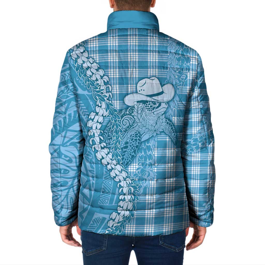 Blue Hawaii Palaka Cowboy Turtle Padded Jacket Hawaiian Paniolo Puakenikeni Maile Lei - Polynesian Pride