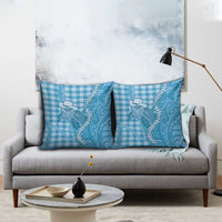 Blue Hawaii Palaka Cowboy Turtle Pillow Cover Hawaiian Paniolo Puakenikeni Maile Lei - Polynesian Pride