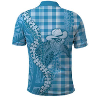 Blue Hawaii Palaka Cowboy Turtle Polo Shirt Hawaiian Paniolo Puakenikeni Maile Lei - Polynesian Pride
