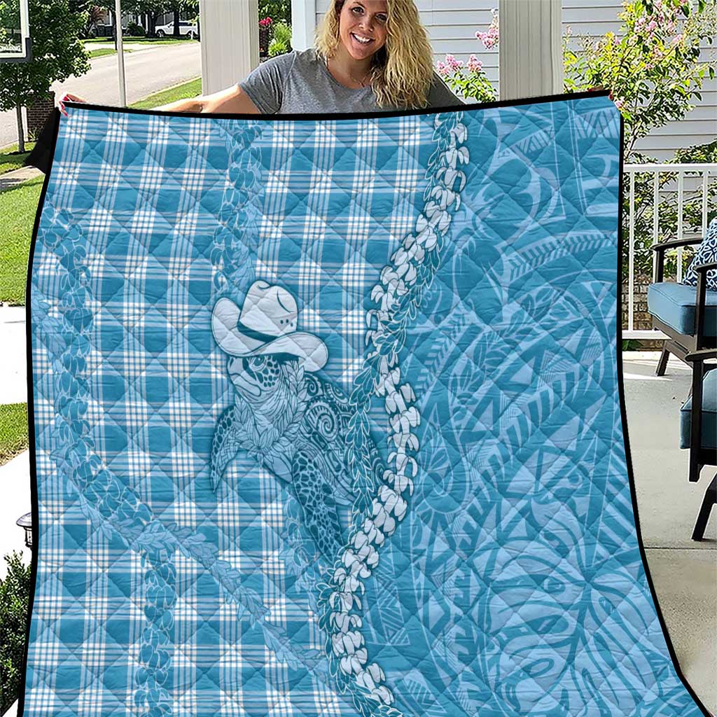 Blue Hawaii Palaka Cowboy Turtle Quilt Hawaiian Paniolo Puakenikeni Maile Lei - Polynesian Pride