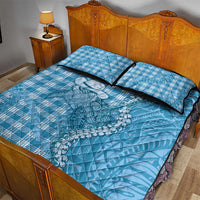 Blue Hawaii Palaka Cowboy Turtle Quilt Bed Set Hawaiian Paniolo Puakenikeni Maile Lei - Polynesian Pride
