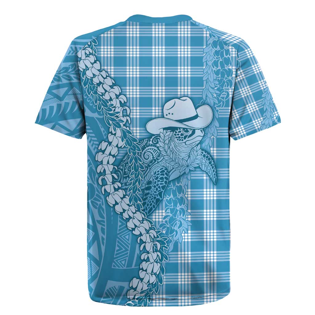 Blue Hawaii Palaka Cowboy Turtle Rugby Jersey Hawaiian Paniolo Puakenikeni Maile Lei - Polynesian Pride