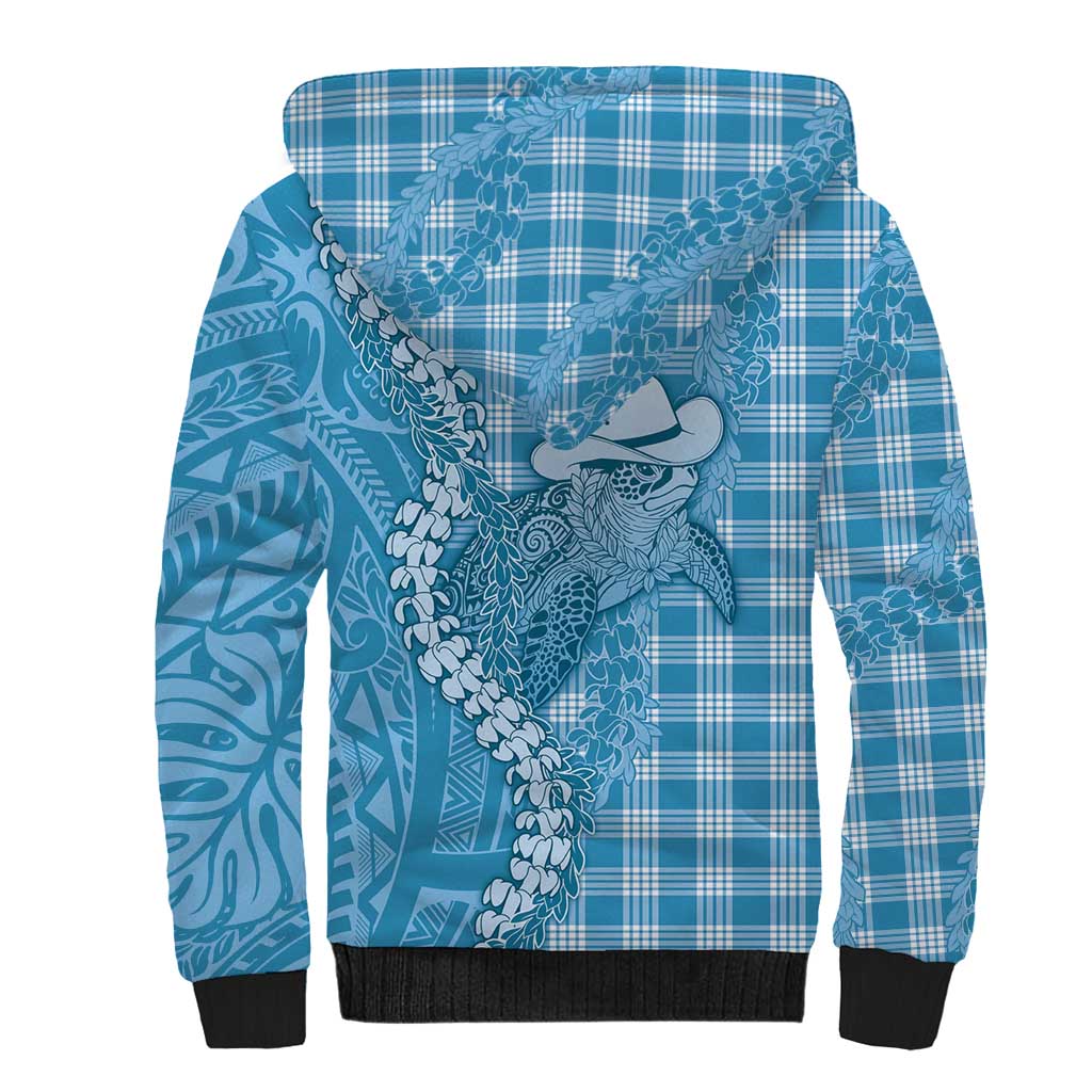 Blue Hawaii Palaka Cowboy Turtle Sherpa Hoodie Hawaiian Paniolo Puakenikeni Maile Lei DT05 - Polynesian Pride