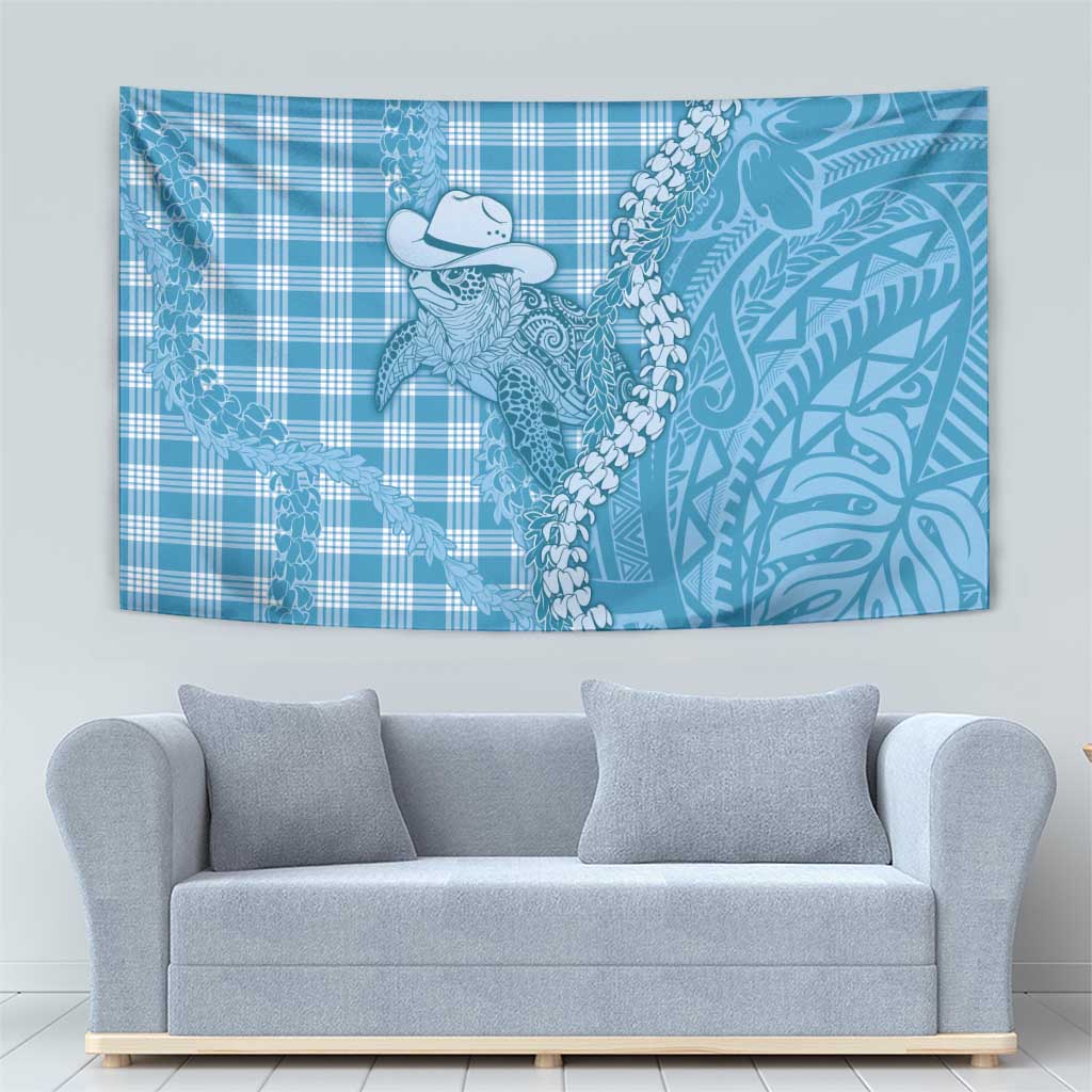 Blue Hawaii Palaka Cowboy Turtle Tapestry Hawaiian Paniolo Puakenikeni Maile Lei - Polynesian Pride