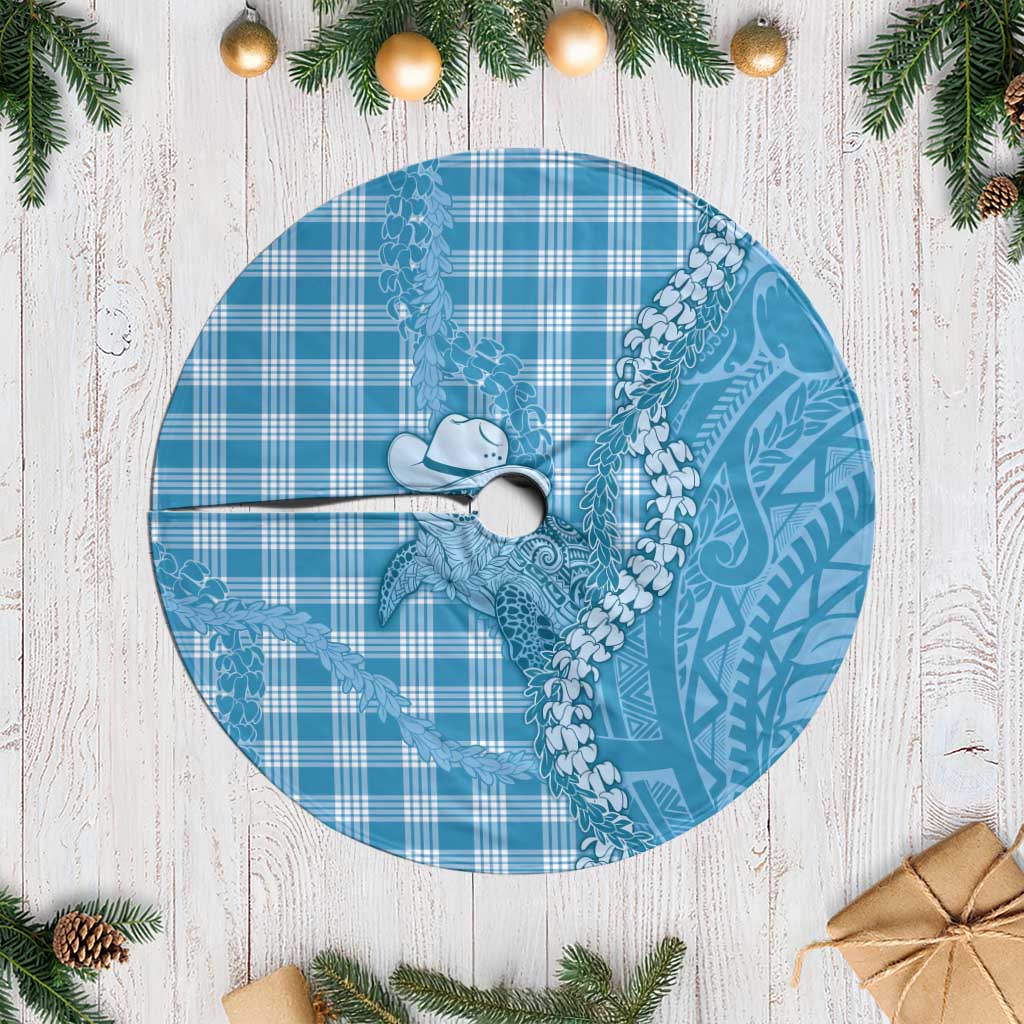 Blue Hawaii Palaka Cowboy Turtle Tree Skirt Hawaiian Paniolo Puakenikeni Maile Lei - Polynesian Pride