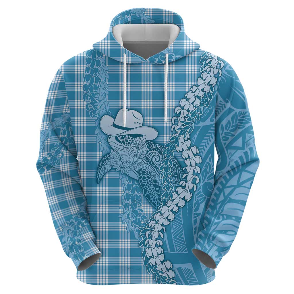 Blue Hawaii Palaka Cowboy Turtle Zip Hoodie Hawaiian Paniolo Puakenikeni Maile Lei - Polynesian Pride