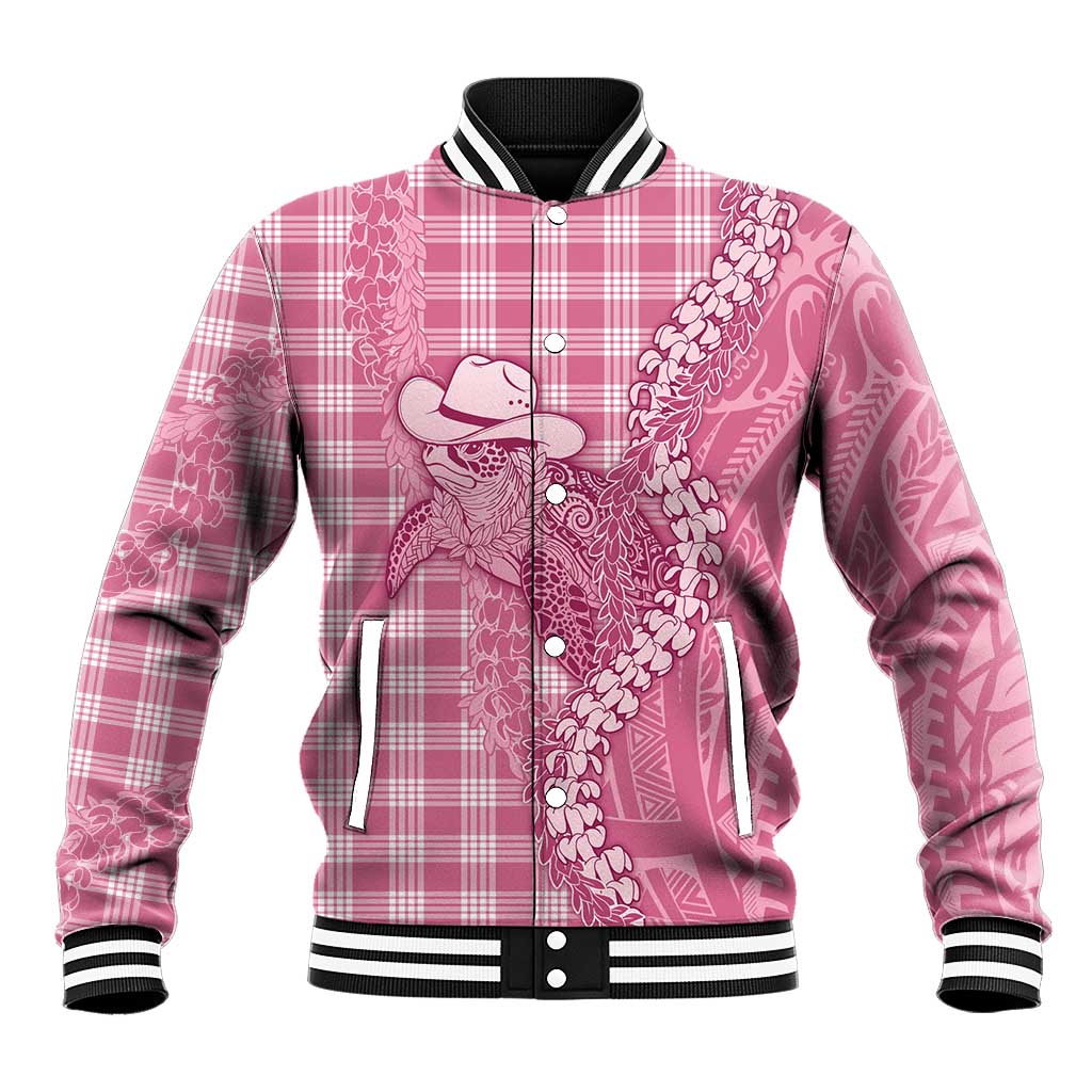 Pink Hawaii Palaka Cowboy Turtle Baseball Jacket Hawaiian Paniolo Puakenikeni Maile Lei - Polynesian Pride