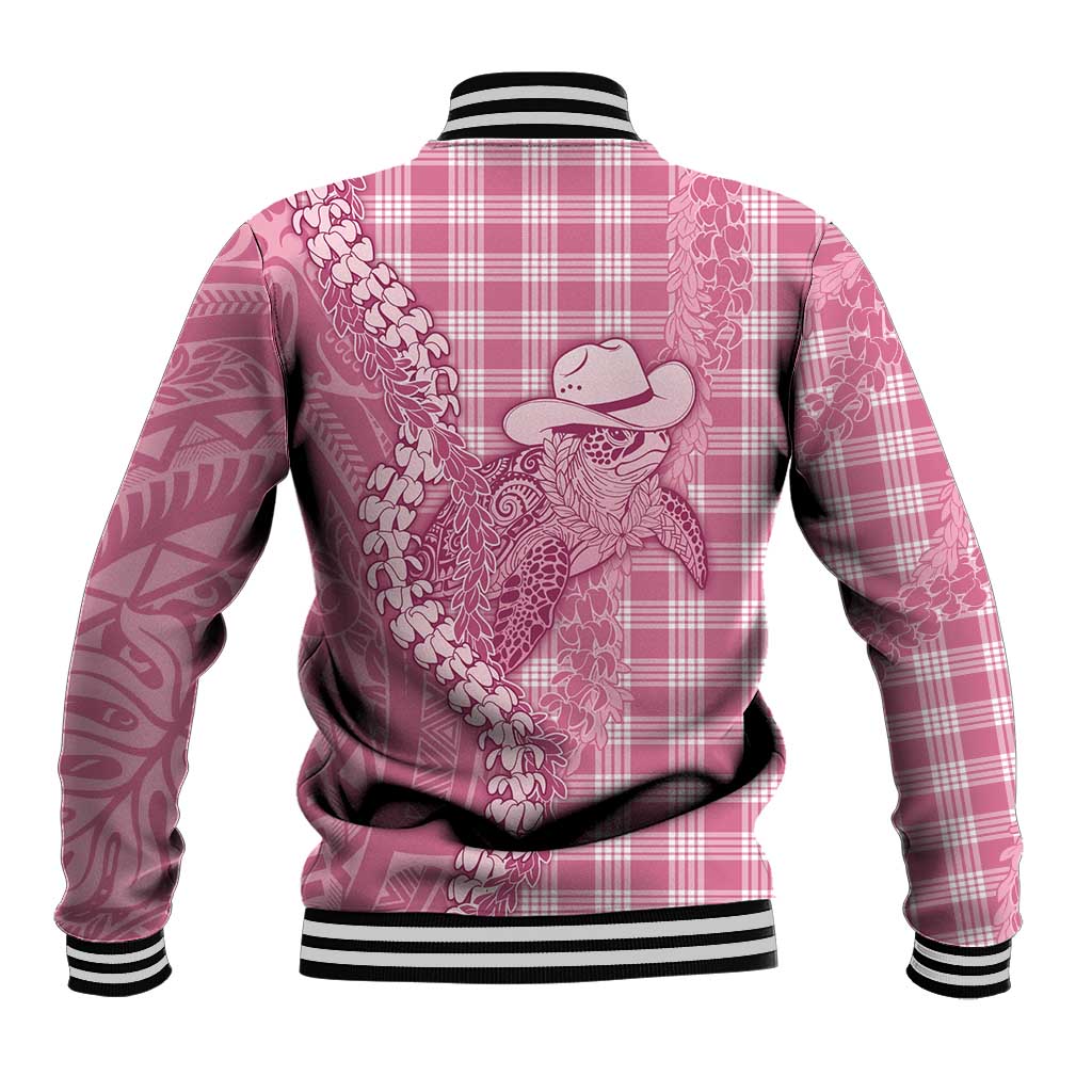 Pink Hawaii Palaka Cowboy Turtle Baseball Jacket Hawaiian Paniolo Puakenikeni Maile Lei - Polynesian Pride