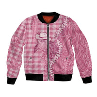Pink Hawaii Palaka Cowboy Turtle Bomber Jacket Hawaiian Paniolo Puakenikeni Maile Lei - Polynesian Pride
