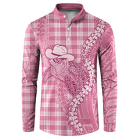 Pink Hawaii Palaka Cowboy Turtle Button Sweatshirt Hawaiian Paniolo Puakenikeni Maile Lei - Polynesian Pride