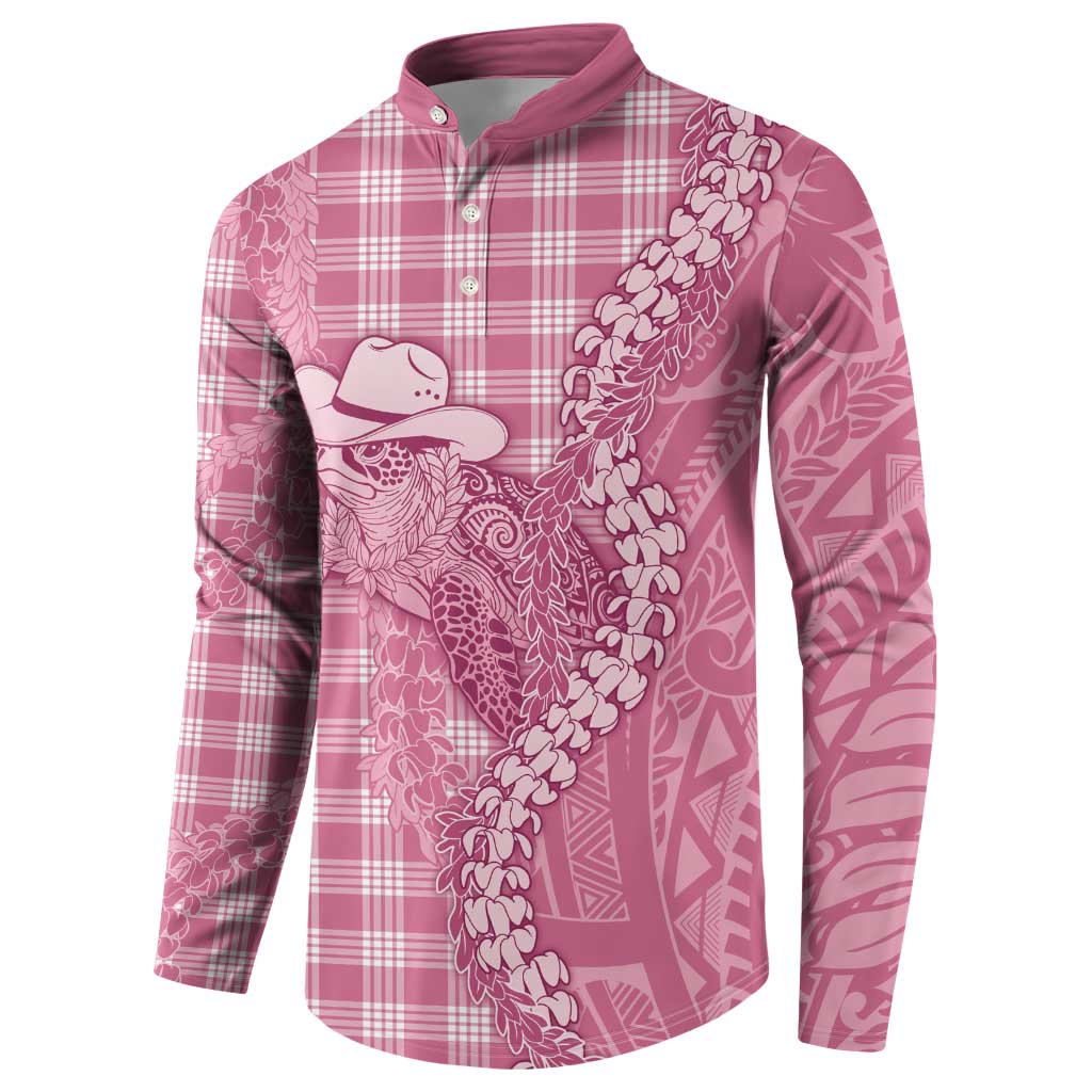 Pink Hawaii Palaka Cowboy Turtle Button Sweatshirt Hawaiian Paniolo Puakenikeni Maile Lei - Polynesian Pride