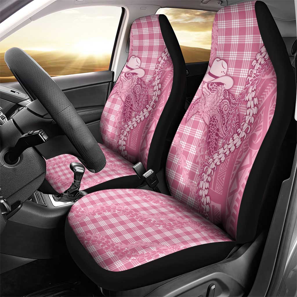 Pink Hawaii Palaka Cowboy Turtle Car Seat Cover Hawaiian Paniolo Puakenikeni Maile Lei - Polynesian Pride