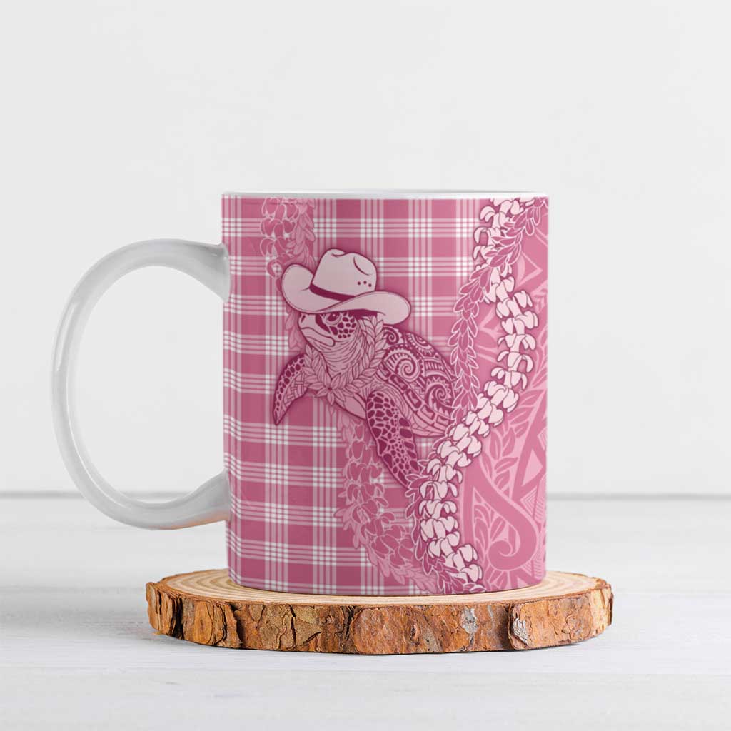 Pink Hawaii Palaka Cowboy Turtle Ceramic Mug Hawaiian Paniolo Puakenikeni Maile Lei - Polynesian Pride