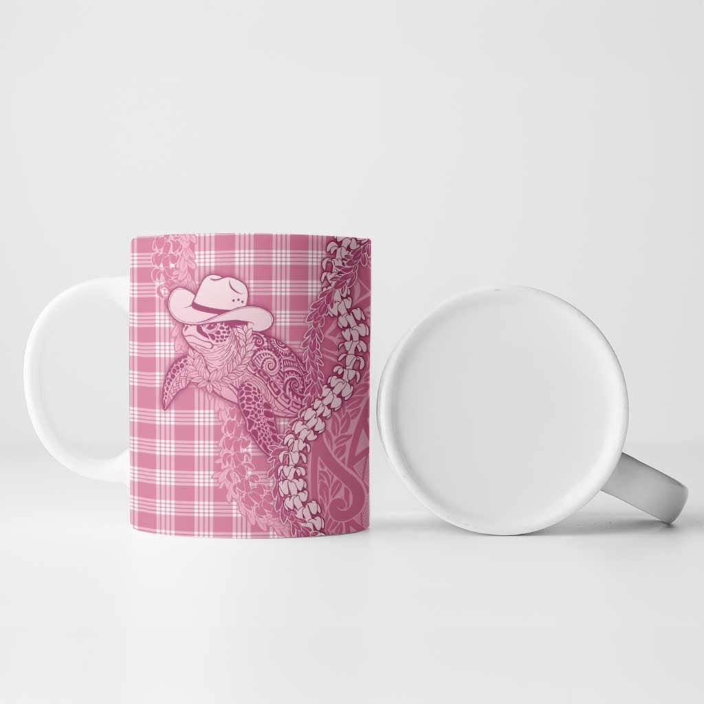 Pink Hawaii Palaka Cowboy Turtle Ceramic Mug Hawaiian Paniolo Puakenikeni Maile Lei - Polynesian Pride