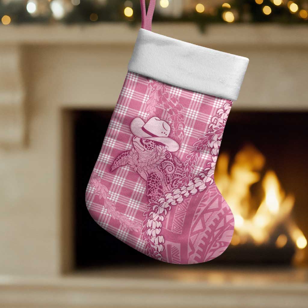 Pink Hawaii Palaka Cowboy Turtle Christmas Stocking Hawaiian Paniolo Puakenikeni Maile Lei - Polynesian Pride